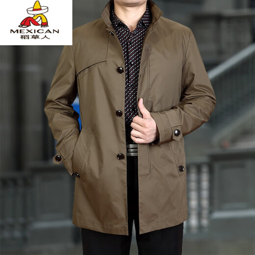 Scarecrow middle-aged and elderly 2020 new men's mid-length windbreaker men's jacket spring and autumn middle-aged casual dad wear windbreaker dark brown 1508 3XL 190/104 175Jin Jin equals 0.5 kg --195Jin Jin equals 0.5 kg