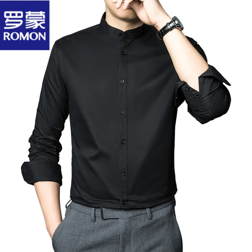 ROMON new Chinese style stand collar shirt men's long sleeve spring and autumn business casual formal wear no ironing professional white shirt tunic white 2XL reference 140-155Jin Jin equals about 0.5 kg