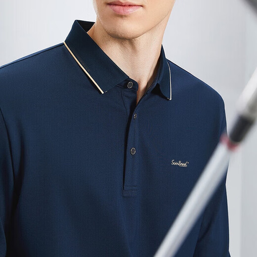 SEVEN high elastic men's long-sleeved polo shirt men's spring casual business lapel top