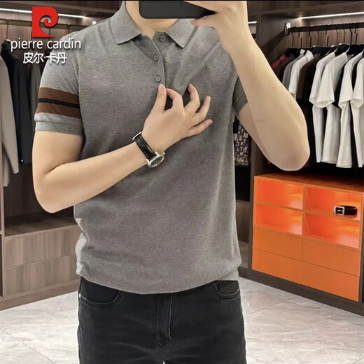 Pierre Cardin European men's short-sleeved polo shirt summer slim lapel T-shirt top business casual splicing Paul Gray XL