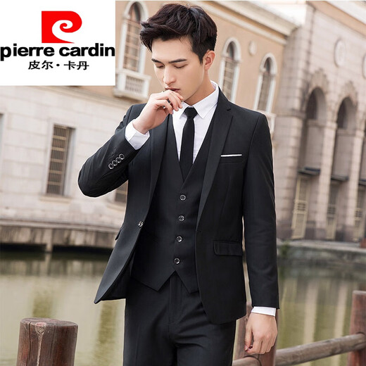 Pierre Cardin Suit Men's Black Jacket Handsome Korean Slim Small Suit Business Groomsman Groom Wedding Formal Wear (Double Button 306 Navy) Single Suit Top XL (120~128Jin Jin is equal to 0.5kg)