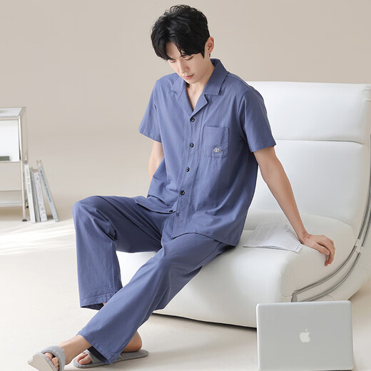 俞兆林新款新中式舒适男士春秋季夏季棉质家居服套装开衫休闲可外穿睡衣 16862A L