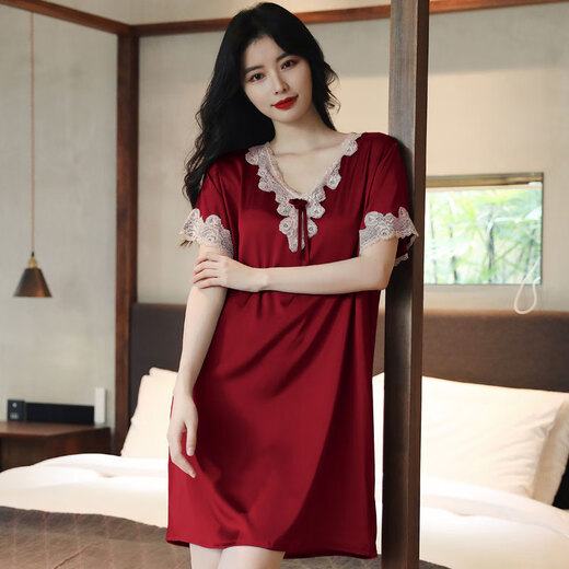 Adore Autumn and Summer Women's Sexy Pajamas Underwear Nightgown Lace Thin Home Clothes Shirt Skirt Boyfriend Style 2171 Skirt - Rouge Red One Size