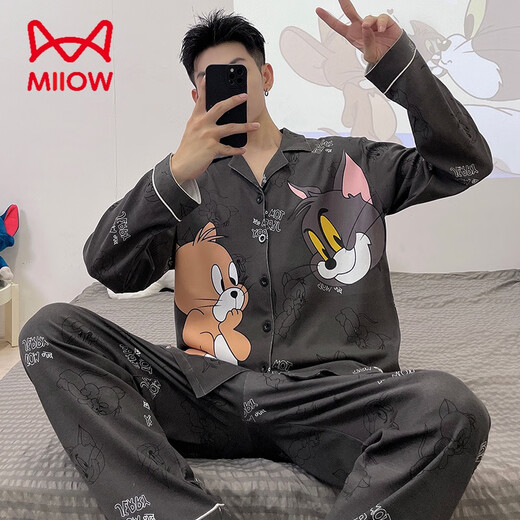 Catman Miiow Мужская пижама с длинными рукавами Длинные брюки весенние и осенние студенты -мультфильм -мультфильмы плюс жирная домашняя одежда набор домашней одежды 9923 Стандарт мужского стиля L (высокий 170130JIN [Jin равняется 0,5 кг])