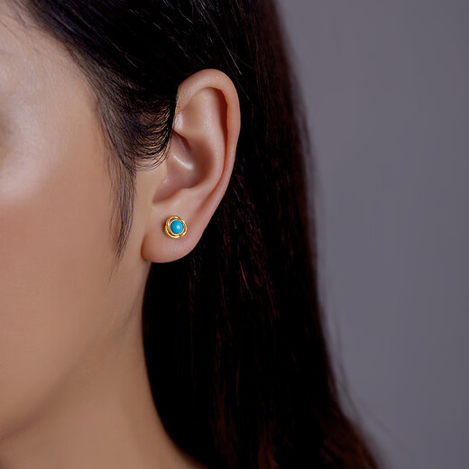 Diamond Yellow 18K Gold Turquoise Stud Earrings for Women Round Gemstone Earrings for Colorful Treasures for My Wife as a Birthday Gift for My Girlfriend Yellow 18K Gold Turquoise 4mm/Pair