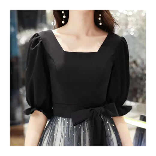 Li Baixin banquet evening dress female adult student art exam new black long temperament host choir performance dress black S recommended 85-90Jin Jin equals 0.5 kg