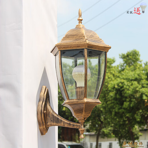 Yilin outdoor wall lamp waterproof garden lamp European style outdoor villa exterior wall lamp balcony aisle corridor American retro wall lamp medium bronze frosted glass