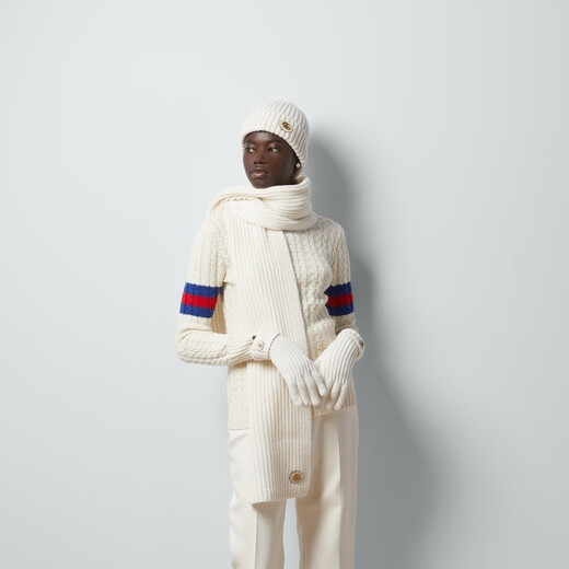 GUCCI double G wool cashmere blend hat gift white S