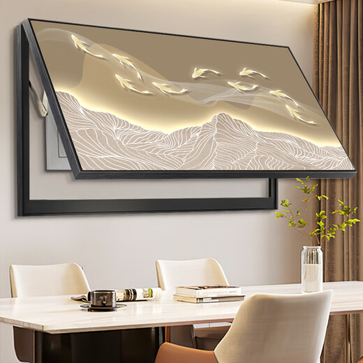 Hanxuan Bild mit neun Fischen, großer Zählerkasten, dekoratives Gemälde, 2025, neuer No-Punch-Verteilerkasten mit elektrischem Tor, blockiert Restaurant-Hängebild JD12588, 120 x 60 cm (blockiert 110 x 50), Klappdeckel/Stützstange, goldener Rahmen