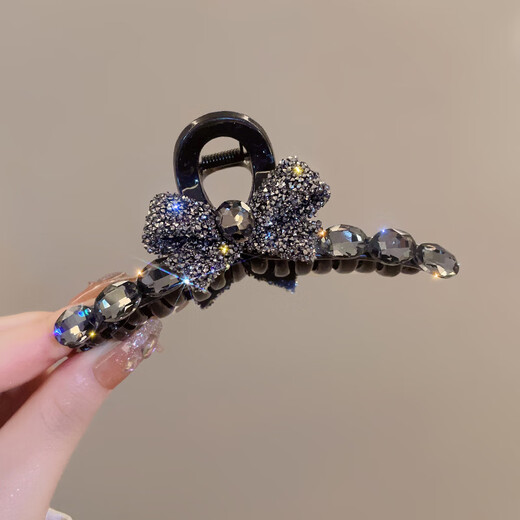 Zhuo Keke Full Diamond Bow Large Clip Women's 2025 New High-End Back Head Hair Shark Clip Temperament Hair Clip Headwear Full Diamond Bow-Grasp Black