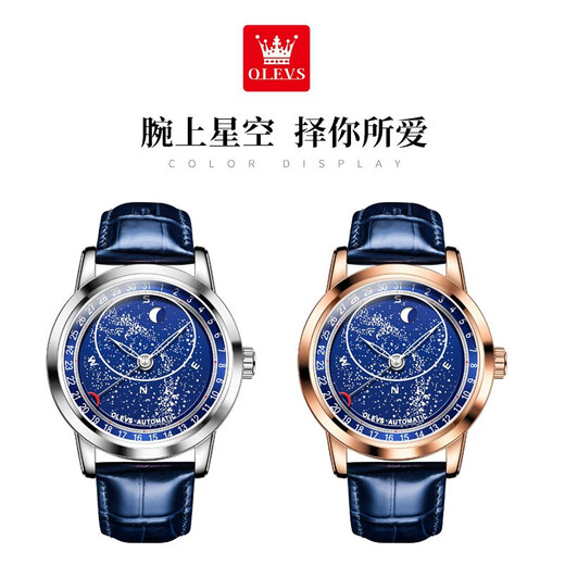Oleis levs Schweizer zertifizierte Brand Watch Herren Mechanical Watch Luminous Waterfof Star-Serie Herren Uhren High-End-Herren-Uhr Olevs-9923-Natural Starry Sky Blue Surface