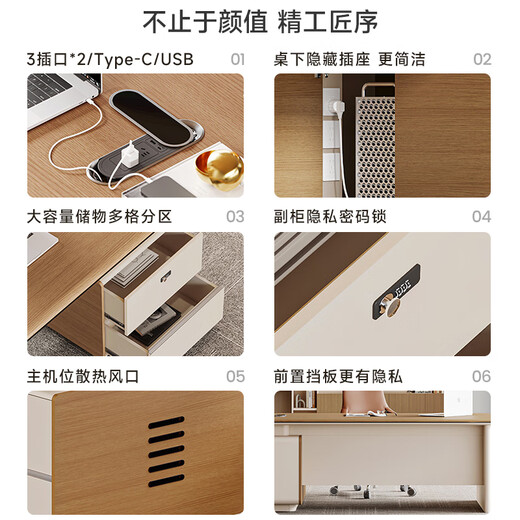 Wolin E0 level environmentally friendly light luxury office desk boss table and chair combination simple modern financial table president desk manager table 1.8 meters boss table free multi-function cable box regular