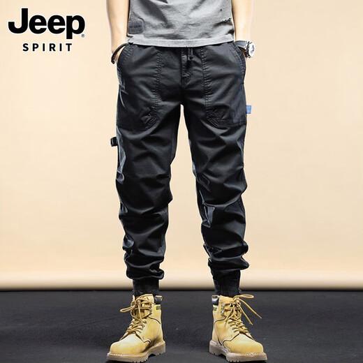 JEEP SPIRIT2024新款休闲裤男士春秋季美式加绒束脚裤山系多口袋工装长裤子 679卡其 30（建议120-130斤）