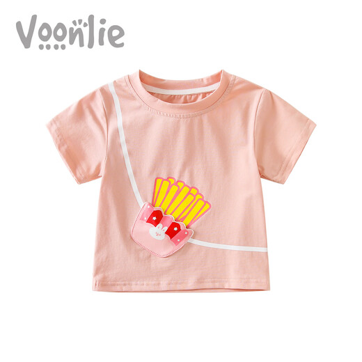 凡猎【清仓】凡猎女童短袖t恤夏装新款小儿童打底衫女宝宝百搭上衣夏 M1289米黄色 110 cm