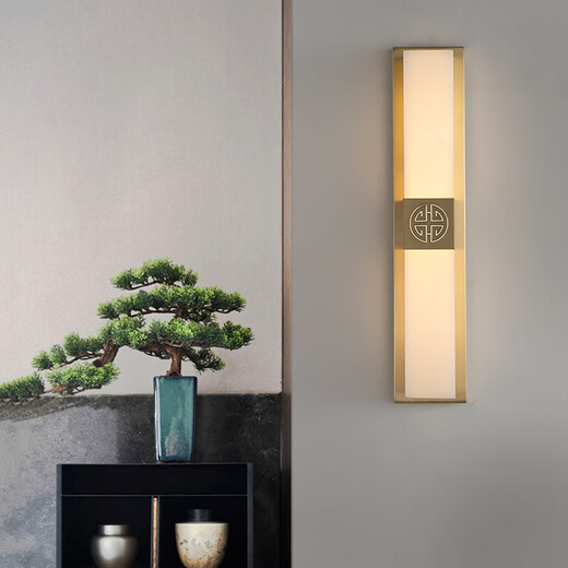Qianzhang Lamp New Chinese Style Full Copper Marble Wall Lamp Background Wall Lamp Villa Bedside Bedroom Chinese Style Living Room Villa Hall Premium Black Rubbed Gold Height 47CM* Width 12CM Qingxiang