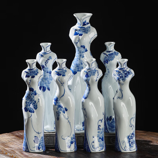 Park Purney Vase Cheongsam Jingdezhen Vase Blue and White Porcelain Cheongsam High Temperature Hydroponic Ceramic Cheongsam Vase Ming and Qing Classical Vase Style Two Medium Size