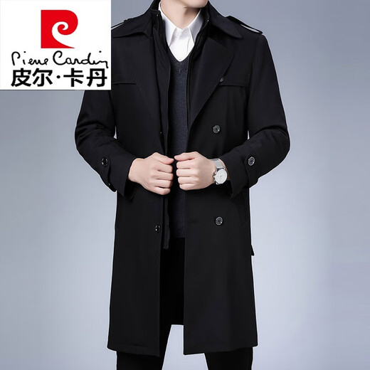 Pierre Cardin stand collar men's jacket thickened daddy mid-length down jacket with detachable lining windbreaker two-piece set Khaki 170/M 95-110Jin Jin is equal to 0.5 kg