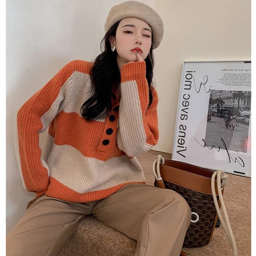Yu Mengxindi Maternity Autumn Suit Fashionable Autumn Top Internet Celebrity Spring and Autumn New Sweater European and American Style Dress Autumn and Winter Single Orange Sweater M
