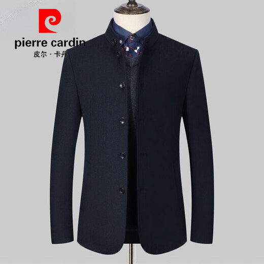 Pierre Cardin pure wool woolen jacket men's thickened autumn and winter tunic thickened woolen casual stand-up collar suit collar slim top black 100 pure wool L 175/92A