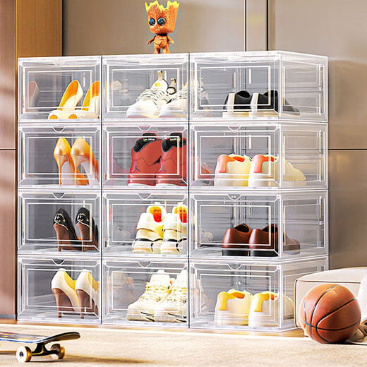 OMANTI shoe box transparent magnetic front opening storage box shoe cabinet acrylic anti-oxidation figure storage box shoe wall display box magnetic front opening white 12 pieces