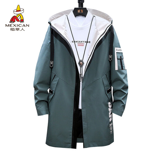 ROMON Men's Windbreaker Mid-Length Korean Style Trendy Loose Spring and Autumn Casual Men's Jacket Army Green M
