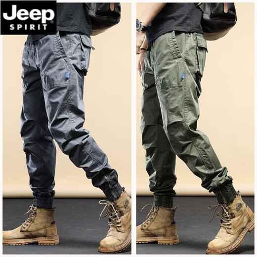 JEEP SPIRIT吉普工装裤男春秋季新款休闲裤子男宽松耐磨潮流中青年束脚长裤 679黑色（夏款薄） XL (建议120-130斤)