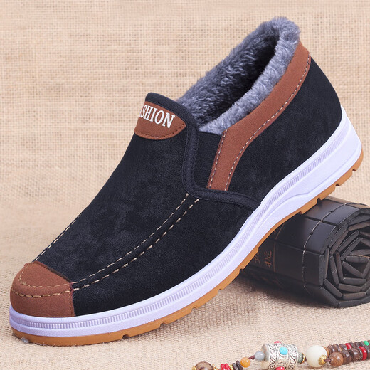 Cotton shoes men's winter high-top old Beijing cloth shoes plus velvet to keep warm winter shoes soft-soled work shoes thick-soled non-slip old people's shoes blue-cotton shoes 41