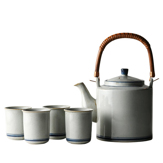 Jiutu household ceramic cold kettle large capacity old-fashioned retro teapot blue and white underglaze color cold kettle teacup blue and white handle teapot