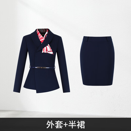 ROMON work clothes, professional suits for women, spring and autumn formal wear, hotel manager front desk jewelry store work clothes, professional suits for women, long-sleeved suit + pants (navy blue) L