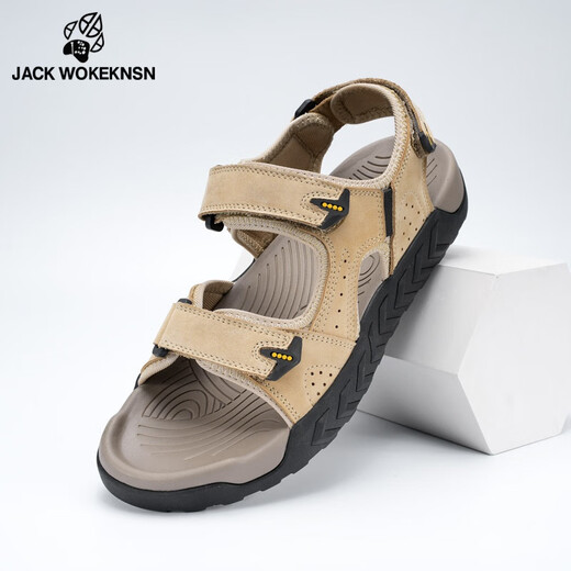 JACK WOKEKNSN Wolf Claw Cloud Sandals Men's 2025 New Summer Outerwear Anti-Slip Dad Sandals Men's Thick-soled Genuine Leather Wading Sand Dark Gray Counter Genuine 42
