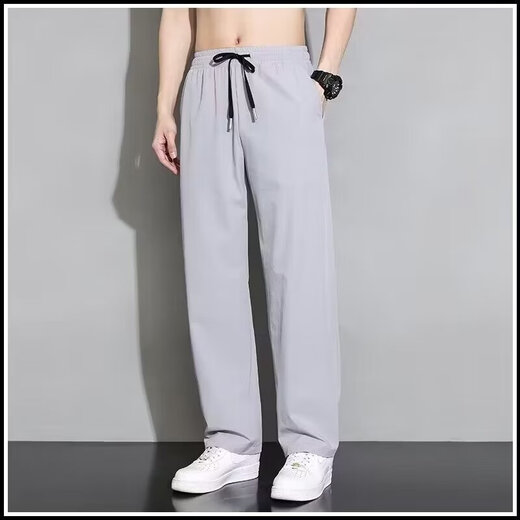 Pants Men's Summer Long Pants Straight Leg Loose Sports Pants Men's Summer New Ice Silk Casual Pants Black Hong Kong Men's Style G013 Straight Leg XL 110-130Jin Jin is equal to 0.5 kg