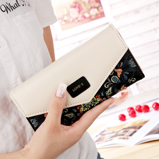 Kangaroo (KANGAROO) Korean style small floral diamond contrast envelope buckle women's wallet long wallet clutch bag wallet blue