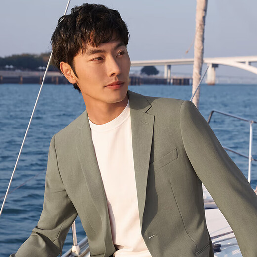 Angel Bird Men's Suit (Top) Light Formal Easy-Care Stretch Suit EBB221731U Licorice Green 50A