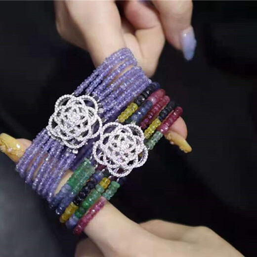 Cute natural gemstone bracelet for women, design, silver gold-plated tanzanite, fashionable retro temperament, rainbow color