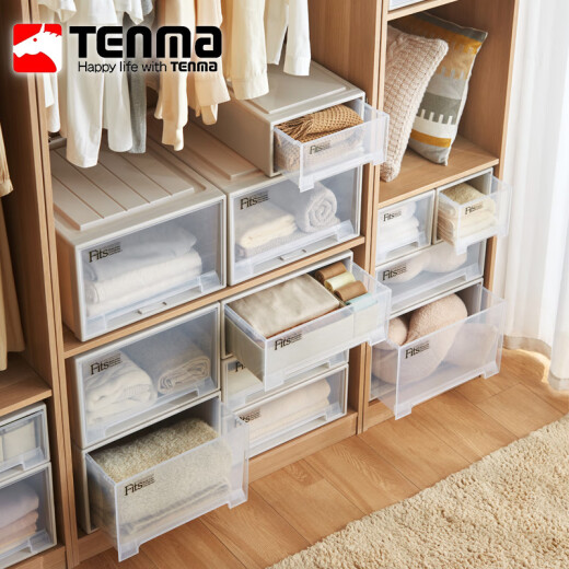 TENMA Tianma drawer storage box wardrobe storage box combined drawer cabinet clothing storage box toy storage box F316 (31.6*41*17.2cm) khaki 1 pack