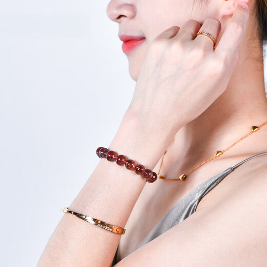 Eternal Symbol Light Luxury Natural Crystal Jewelry Grade Brazilian Mineral Red Ghost Pyramid Hongta Mountain Ball Bead Bracelet New Year Gift Jewelry Grade About 7mm