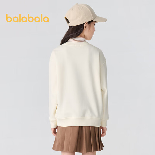 Balabala children's clothing boys' sweatshirts children's autumn and winter tops plus velvet girls high collar warm, comfortable and versatile fashionable milk white 10501 140