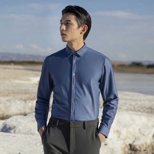 Youngor 3D composite down Youngor autumn and winter laminated down warm antibacterial infrared plus fleece long-sleeved shirt blue 41