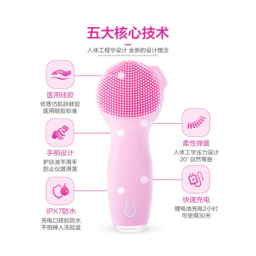 Xiaomi Ecological Chain Same Style Facial Washer Beauty Facial Washing Brush Women's Makeup Remover Artifact Sonic Silicone Pore Cleaner Peach Powder