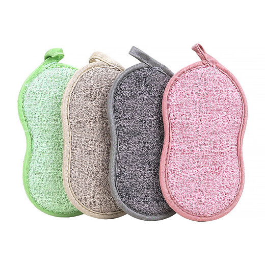 Double-sided magic dish scrubbing sponge, scouring pad, kitchen cleaning dishwashing artifact, pot brush block, decontamination dishcloth wholesale, 8-character jacquard style, random color, 7 pieces