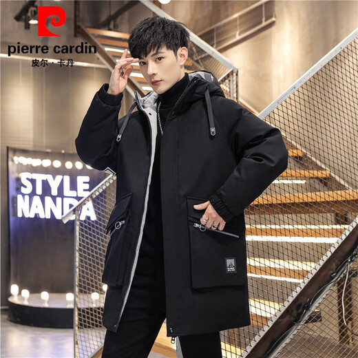 Pierre Cardin 2024 Winter Casual New Youth Jacket Boys Mid-Length Trendy Brand Cotton Clothes Early Thickened Men's Top 6193 Black 4XL