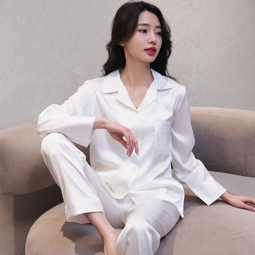 梦特娇（MONTAGUT）睡衣女春秋款长袖冰丝感时尚网红居家服ins风法式套装夏天薄 xe双长6623#珍珠白 均码 m