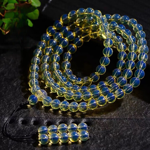 Shi Yuji's new Dominican blue amber bracelet 108 beads multi-circle bracelet, beeswax amber beads for men and women, collection grade water purified amber 108 beads 8mm gift certificate