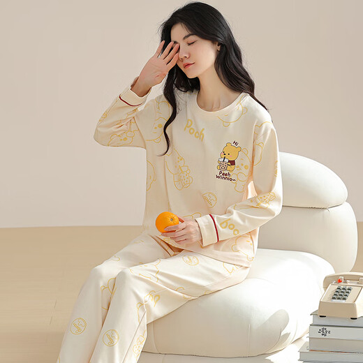 Cat Man Pure Cotton Pajamas Women's Long Sleeve Trousers Spring and Autumn Style Pullover Can We Wear Outside the Fall and Winter Home Clothing Set Full Cotton 9901 XL (Suggested 120-140Jin [Jin equals 0.5 kg])