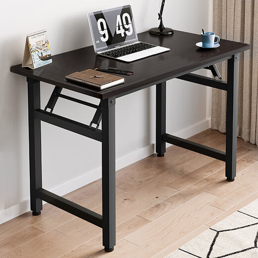 Jingcai folding table computer table desk study table office desk training long table JDZ02 black walnut 120*60cm