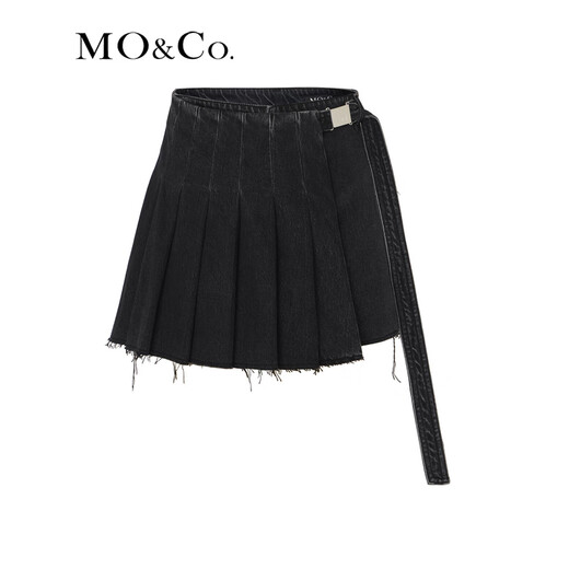 MO&Co. Functional style buckle high waist denim asymmetrical American retro culottes pants Moanke denim black S 26