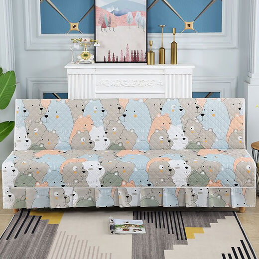 Xuxian full-cover sofa cushion foldable sofa bed cover four-season universal non-slip sofa cover simple dual-purpose without armrests small fish blue 1.8 meters long 1.5 meters wide