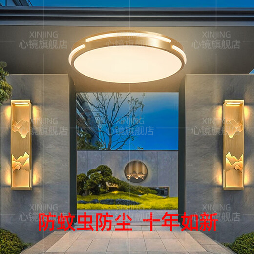 心镜全铜吸顶灯走廊过道专用超薄阳台灯户外防水别墅防蚊虫入户门前灯 X3890-510