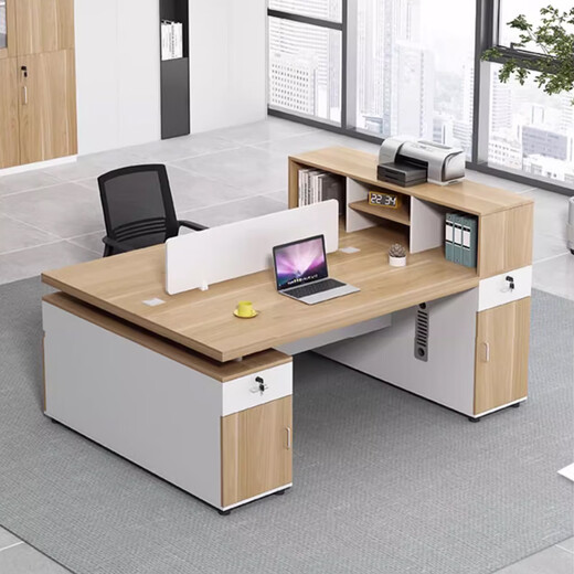 Boxen financial desk double-seat staff desk and chair combination two-person face-to-face employee computer desk now office desk technology wooden double table 1.95 meters + chair