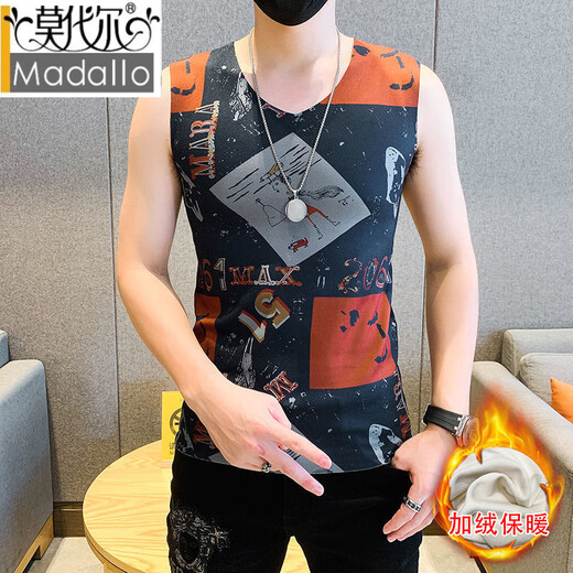 Modal Winter Double-sided Velvet Thermal Vest Men's Thermal Underwear Slim Fit Seamless Heating Plus Velvet Thickened Bottoming Shirt Autumn Clothes Red Letter L (Recommended 100-120 Jin Jin equals 0.5 kg)